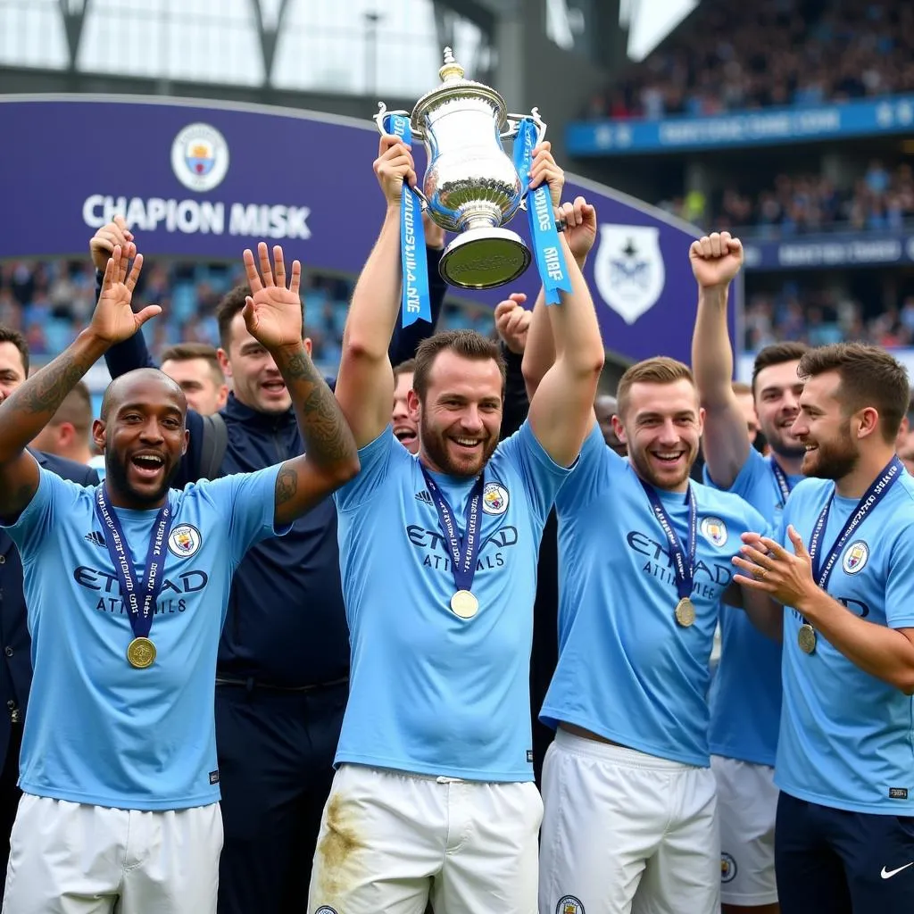 Manchester City celebrating their FA Cup victory