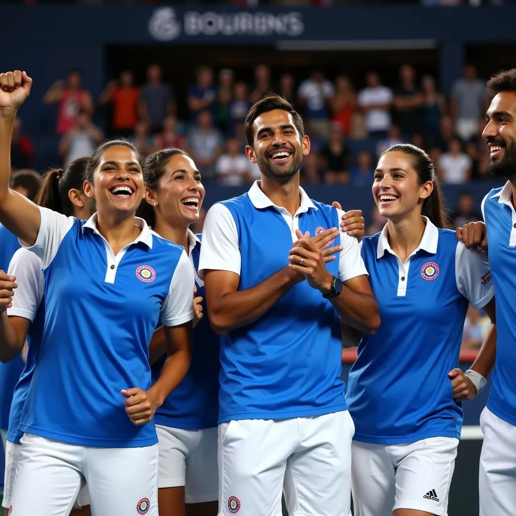 Fed Cup India team celebrating a victory