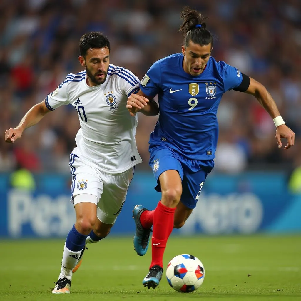 France and Uruguay players clashing during the match