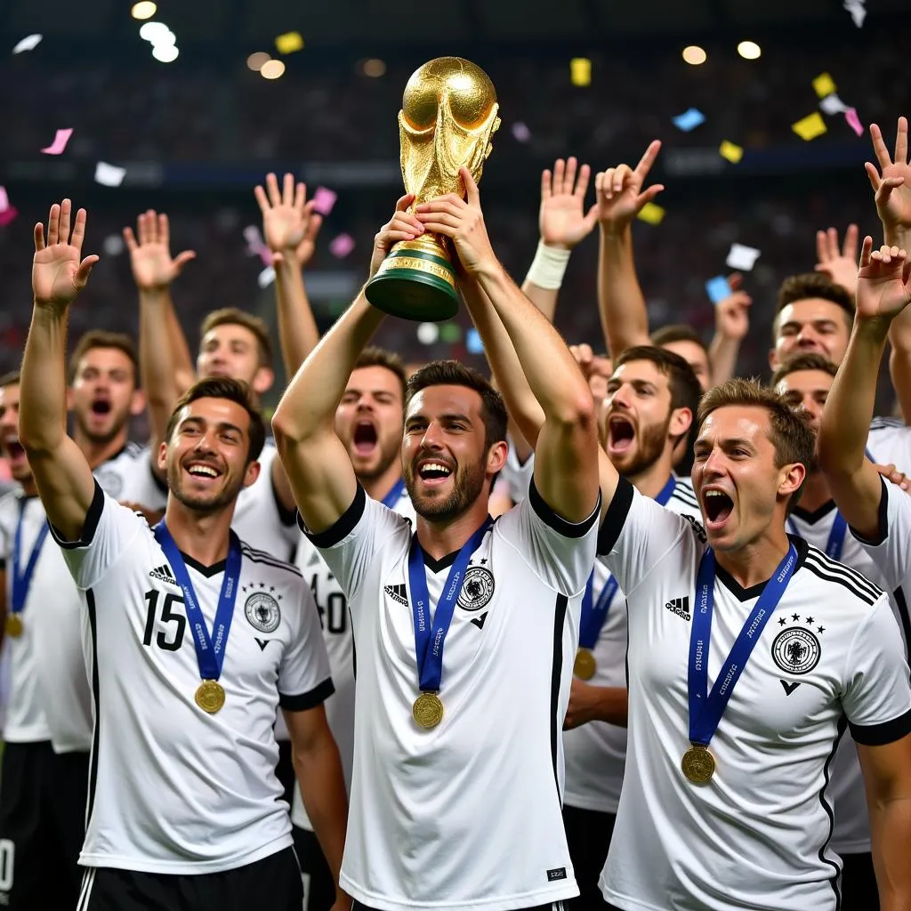 German National Team Celebrating with World Cup Trophy