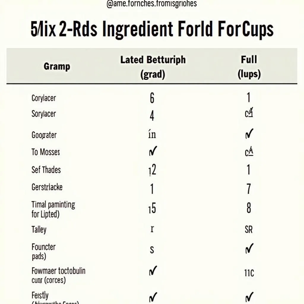 Conversion Table for Common Ingredients