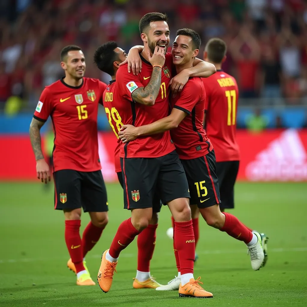 Eden Hazard celebrates a goal for Belgium at the 2018 World Cup