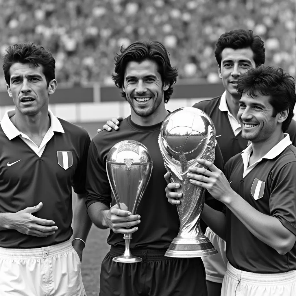 Legendary Italian Footballers with the World Cup Trophy