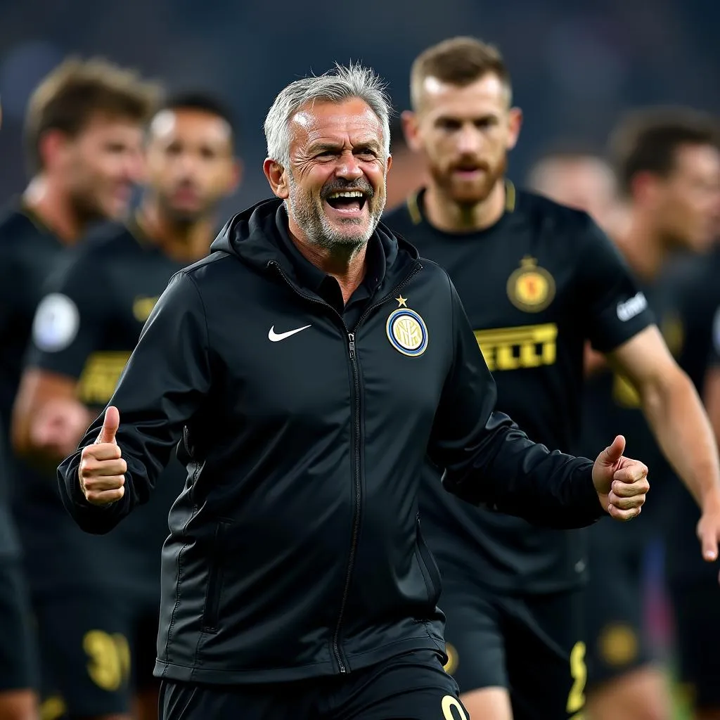 HLV Jose Mourinho ăn mừng chiến thắng cùng Inter Milan