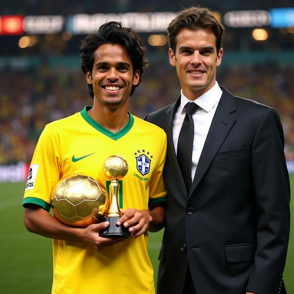 Kaka receiving the best player award at the 2009 Confederations Cup