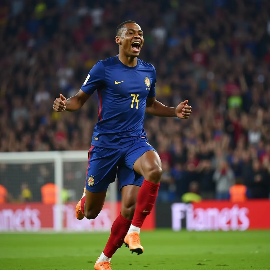 Kylian Mbappé Celebrating a Goal in World Cup 2018