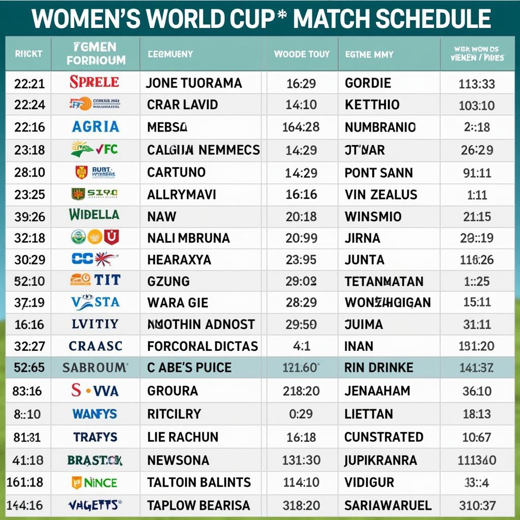 Women's World Cup Match Schedule - A visual representation of the match schedule, highlighting key dates, times, and matchups.