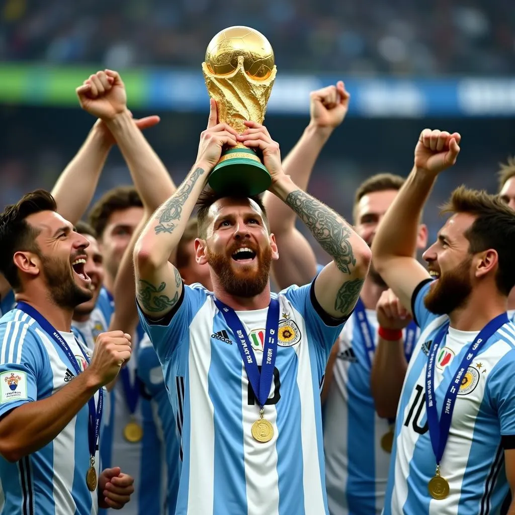 Lionel Messi ăn mừng chiến thắng World Cup