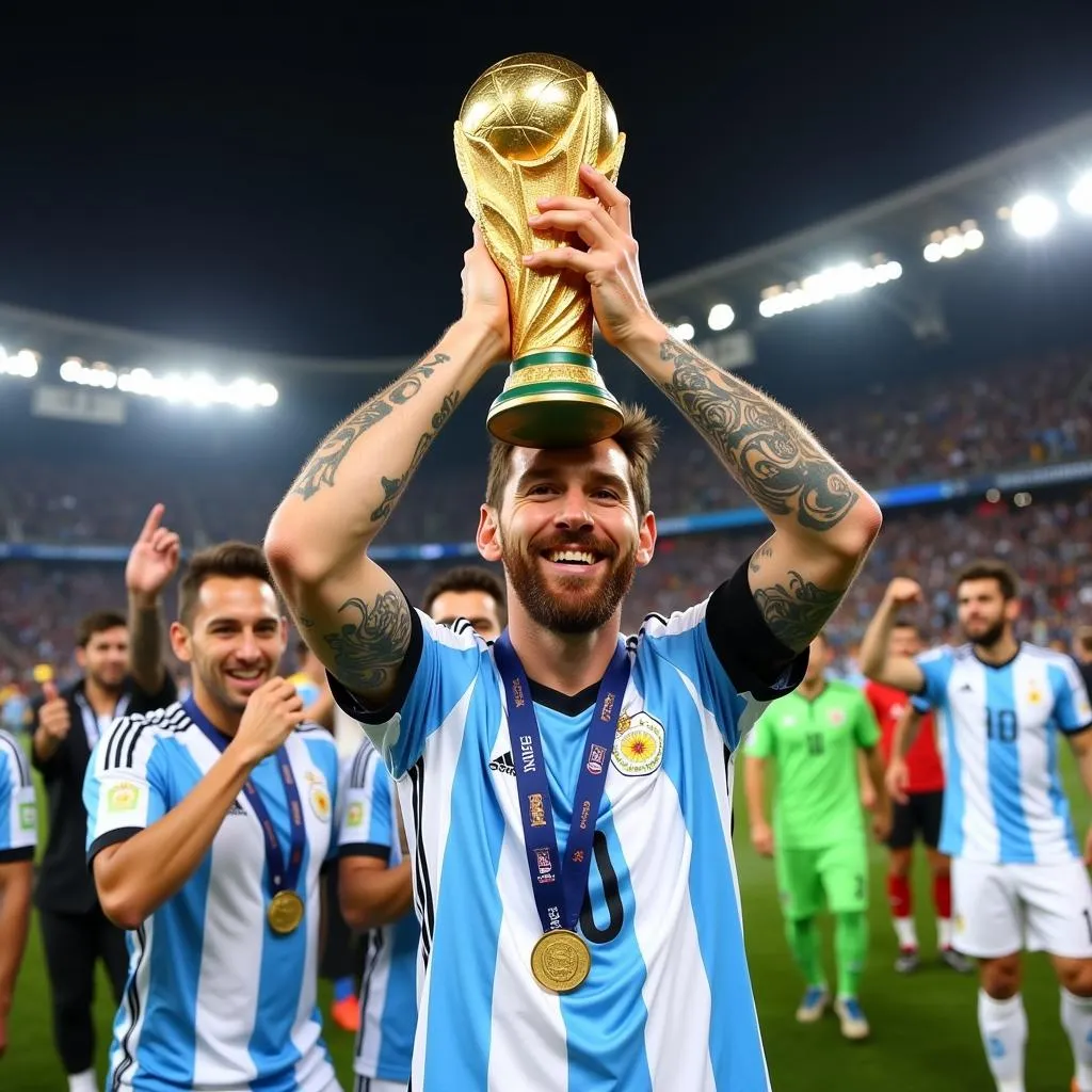 Lionel Messi nâng cao chiếc cúp vàng World Cup