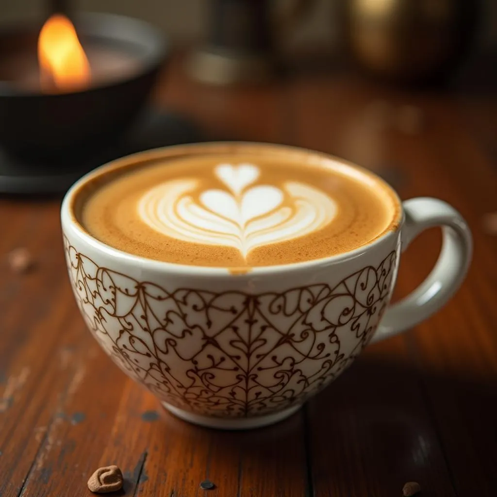 Large latte cup with intricate design