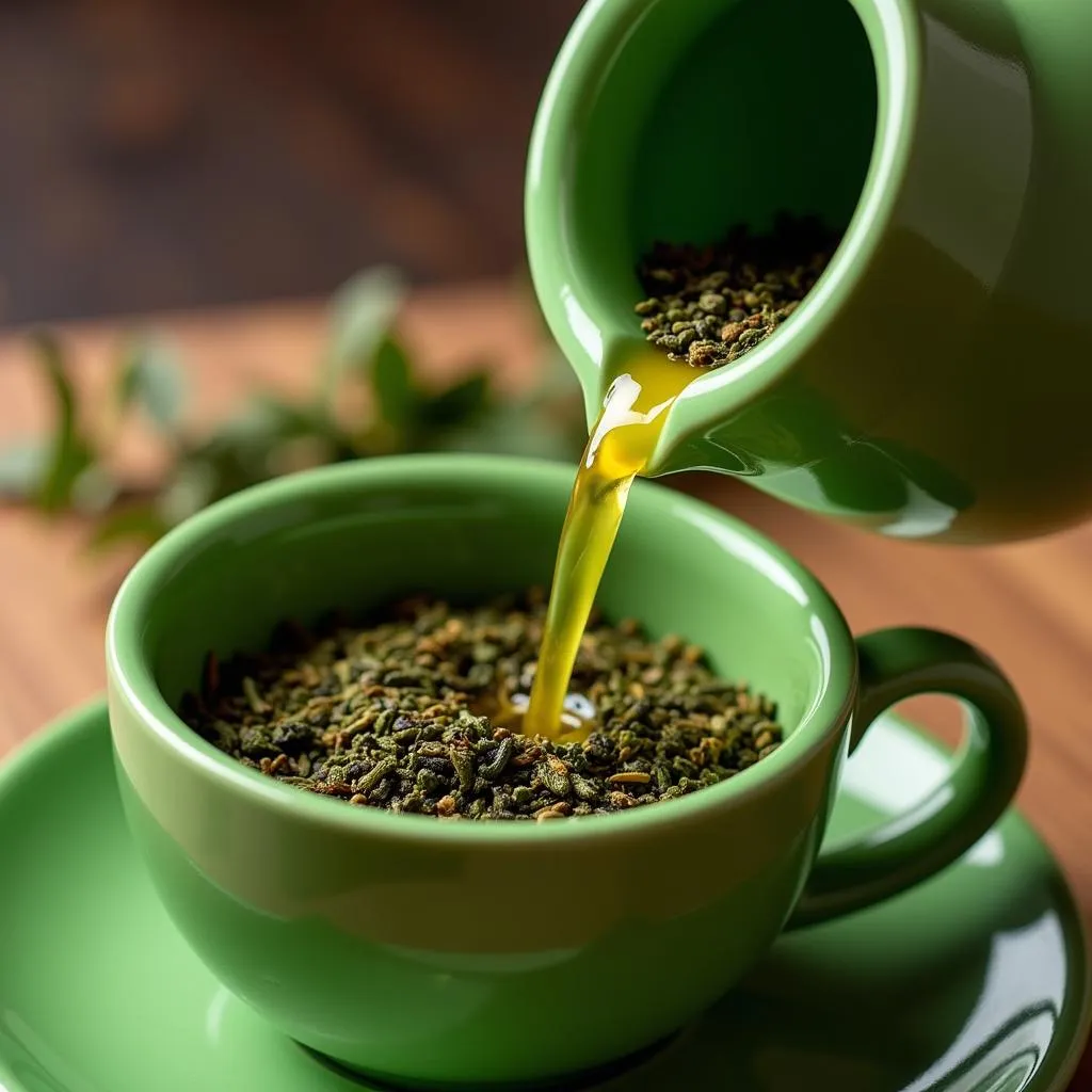 Exquisite Darjeeling tea served in a delicate green teacup