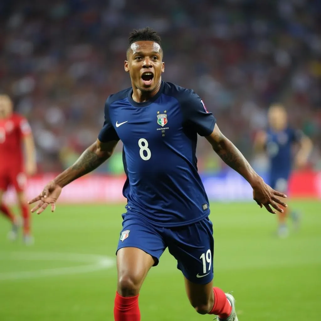 Kylian Mbappe celebrating his goal against Uruguay