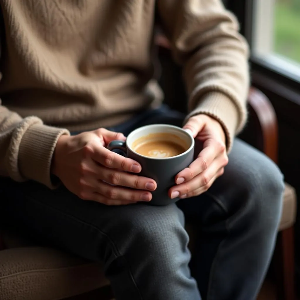 Man enjoying a moment of relaxation with his matte coffee cup