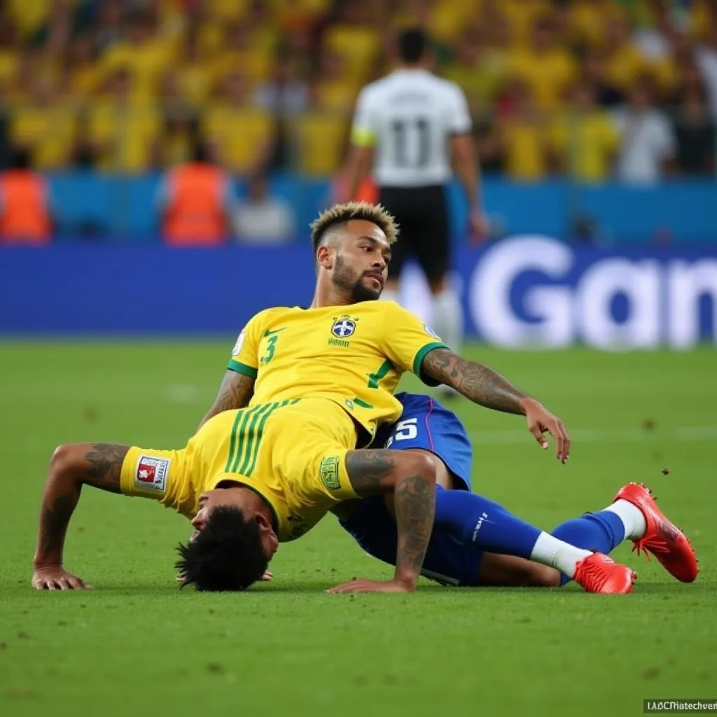 Neymar rolling on the ground