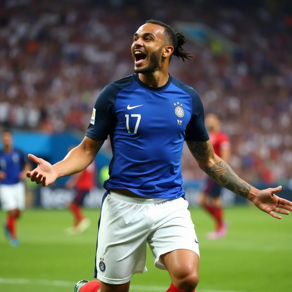 Dimitri Payet celebrates scoring a goal in the 2018 World Cup