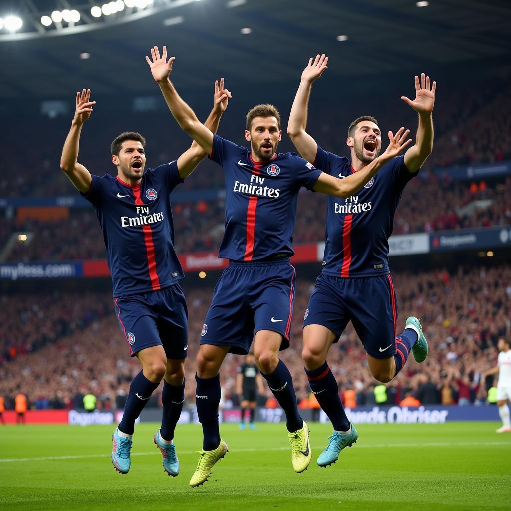 Các cầu thủ PSG ăn mừng chức vô địch