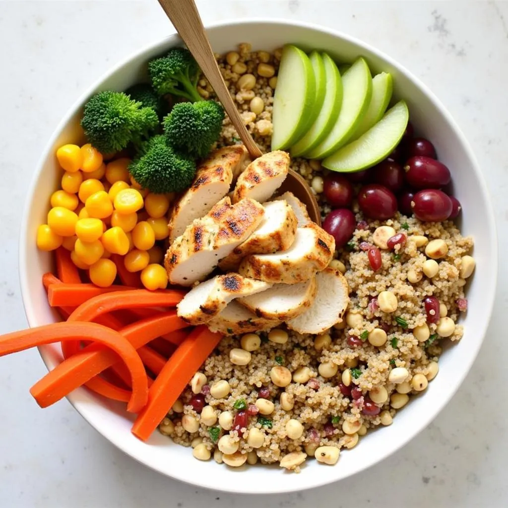 Quinoa Bowl with Colorful Vegetables and Grilled Chicken