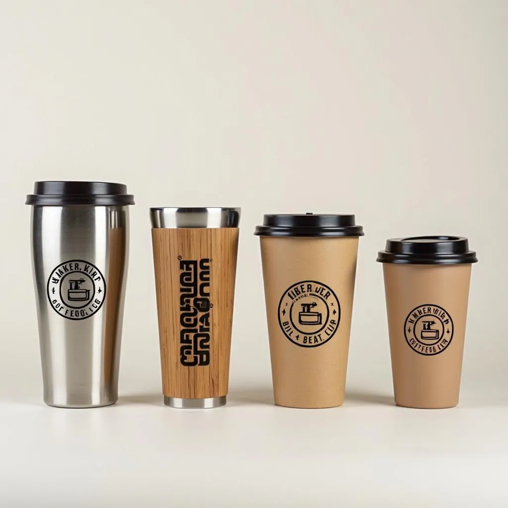 Variety of reusable custom coffee cups