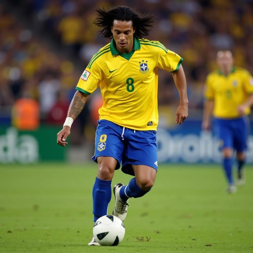 Ronaldinho dribbling in the 2002 World Cup