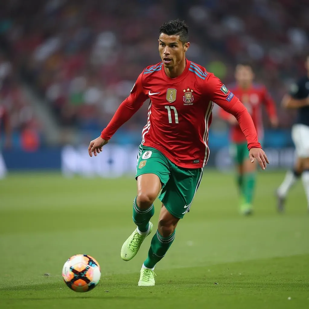 Cristiano Ronaldo nâng cao chiếc cúp vàng World Cup danh giá