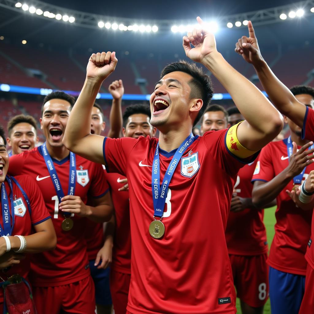 Khoảnh khắc ăn mừng chiến thắng của đội tuyển Thái Lan tại AFF Cup 2021