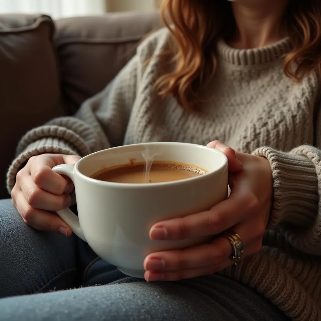 Enjoying a cup of decaf coffee