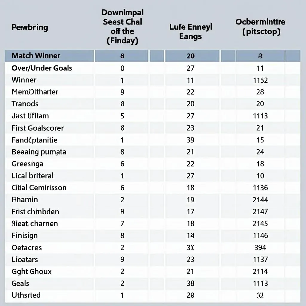 UEFA Cup Betting Odds Table