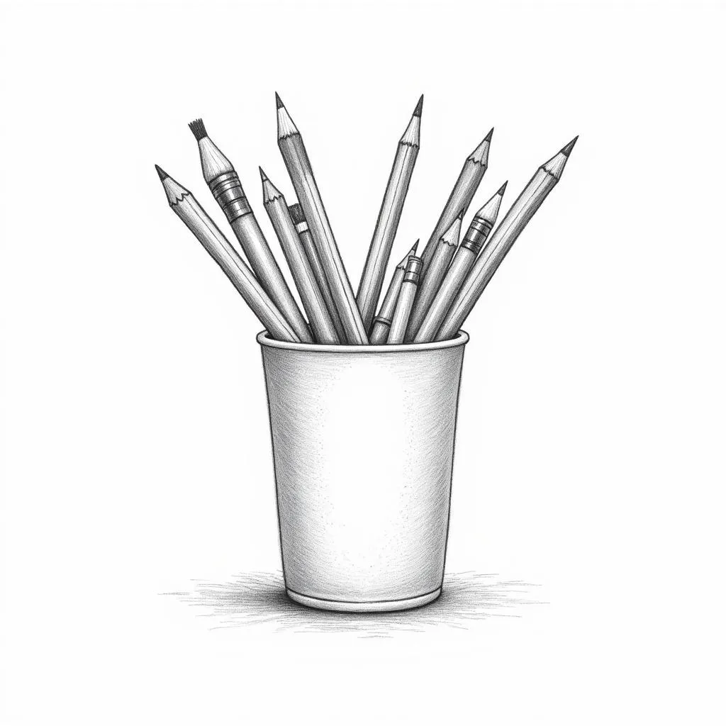 Vẽ Ly Bút Chì Hình Chiếc Pencil Cup