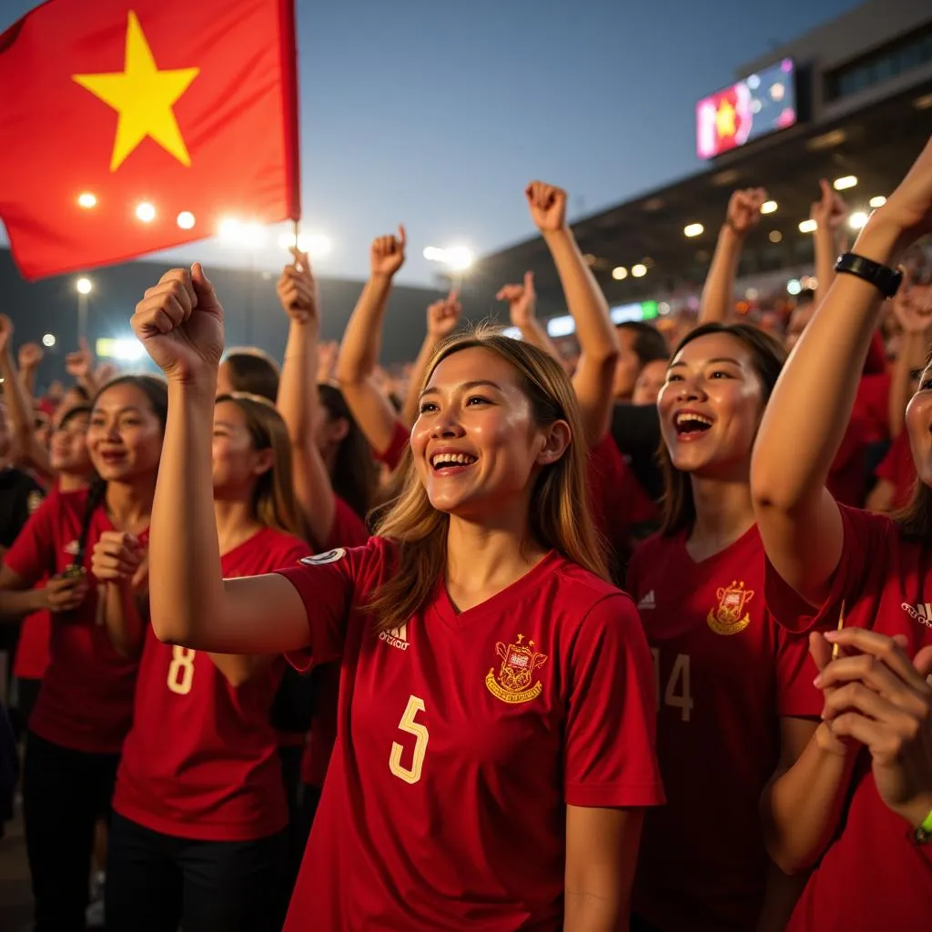 Cổ động viên Việt Nam ăn mừng chiến thắng tại Asian Cup 2018