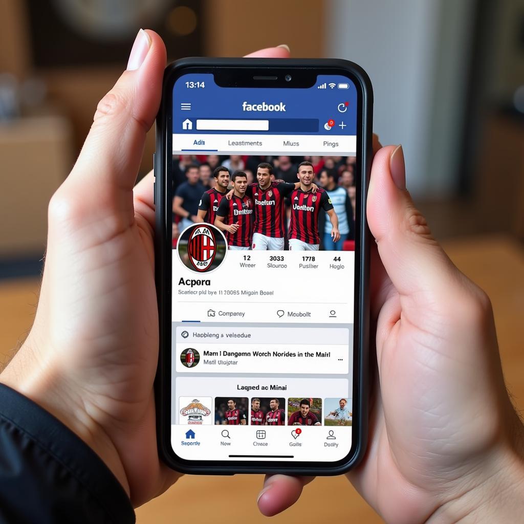 Giao diện trang Facebook AC Milan trên điện thoại