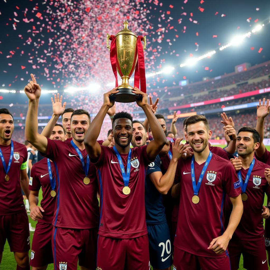 Qatar celebrating their Asian Cup 2019 victory