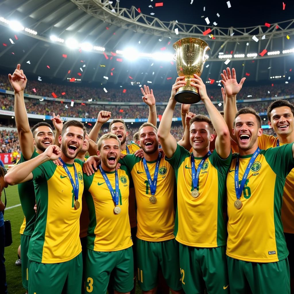 Australia celebrating their victory at the 2015 Asian Cup