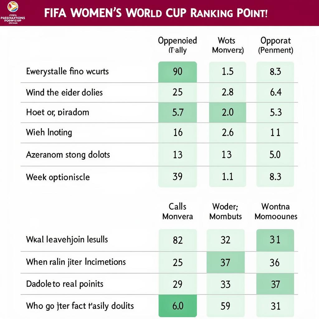 Bảng xếp hạng FIFA Women World Cup - Minh họa cách tính điểm xếp hạng dựa trên kết quả trận đấu và sức mạnh đối thủ.