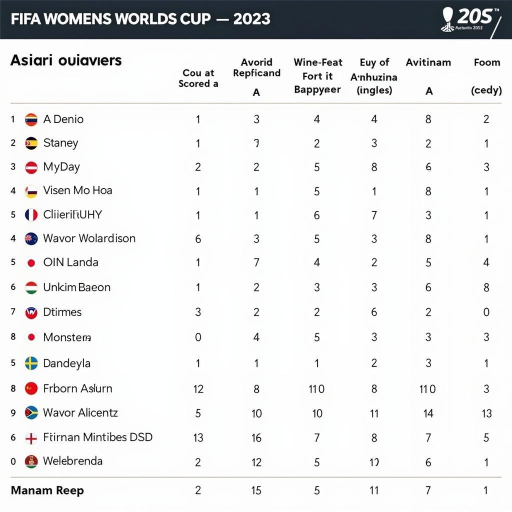 Bảng xếp hạng vòng loại World Cup nữ 2023 khu vực Châu Á