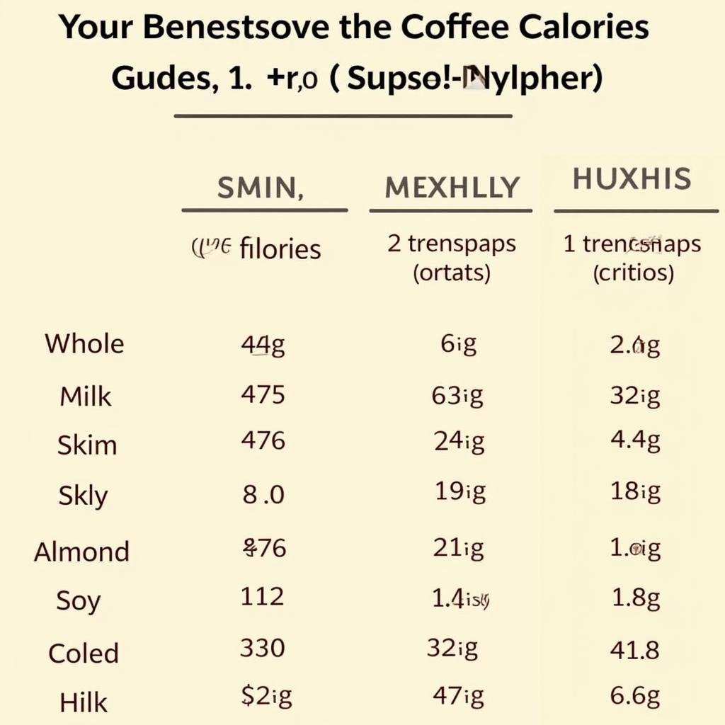 Calorie variations in coffee with milk and sugar