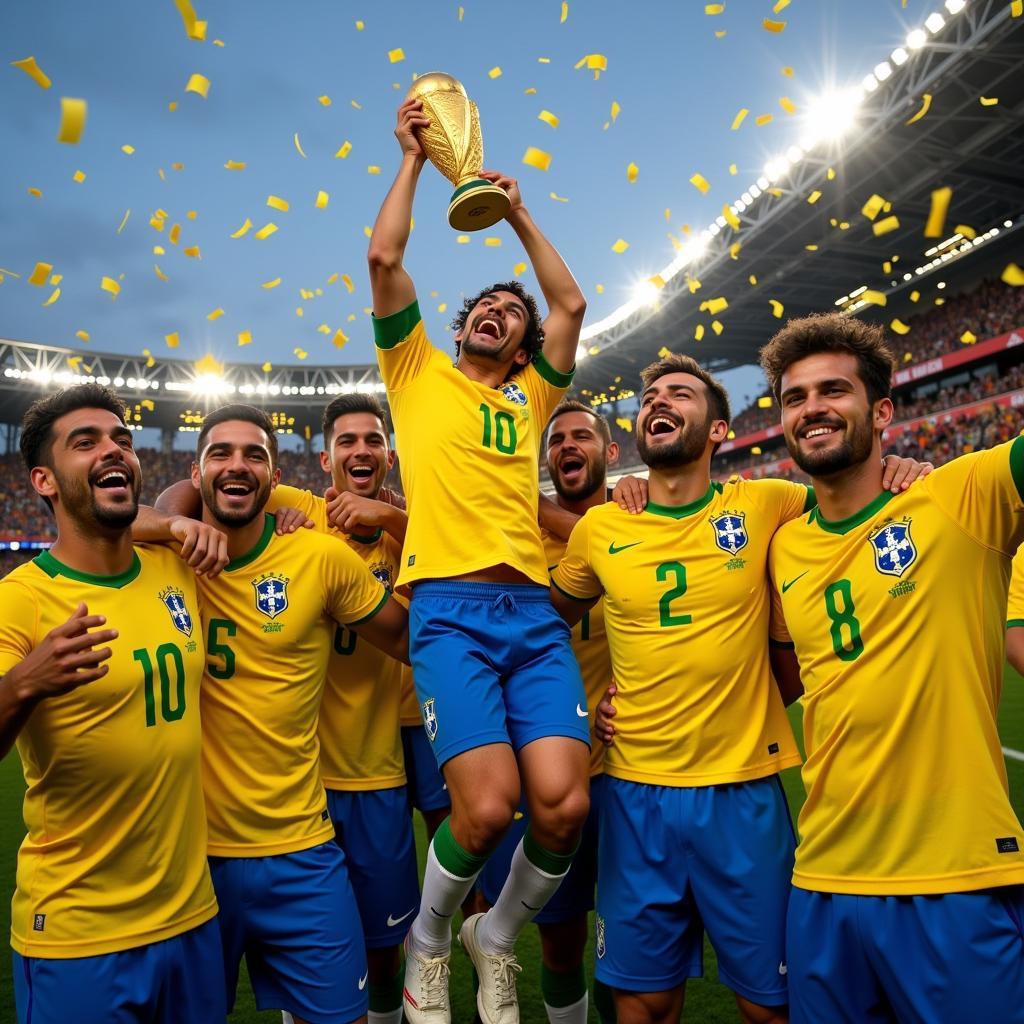 Brazil World Cup Champions: Hình ảnh các cầu thủ Brazil ăn mừng chiến thắng World Cup.