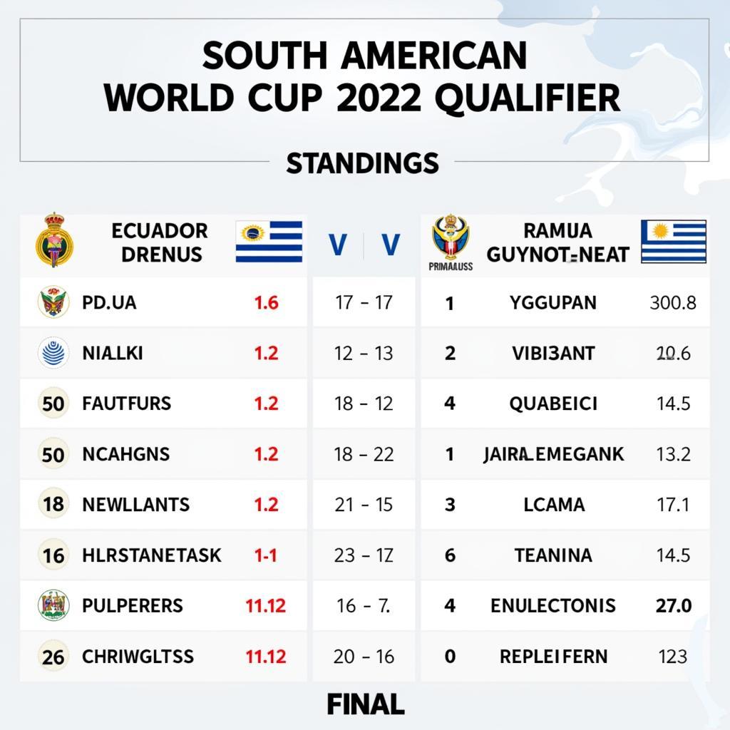 Bảng xếp hạng vòng loại World Cup 2022 Nam Mỹ: Ecuador và Uruguay giành vé vớt