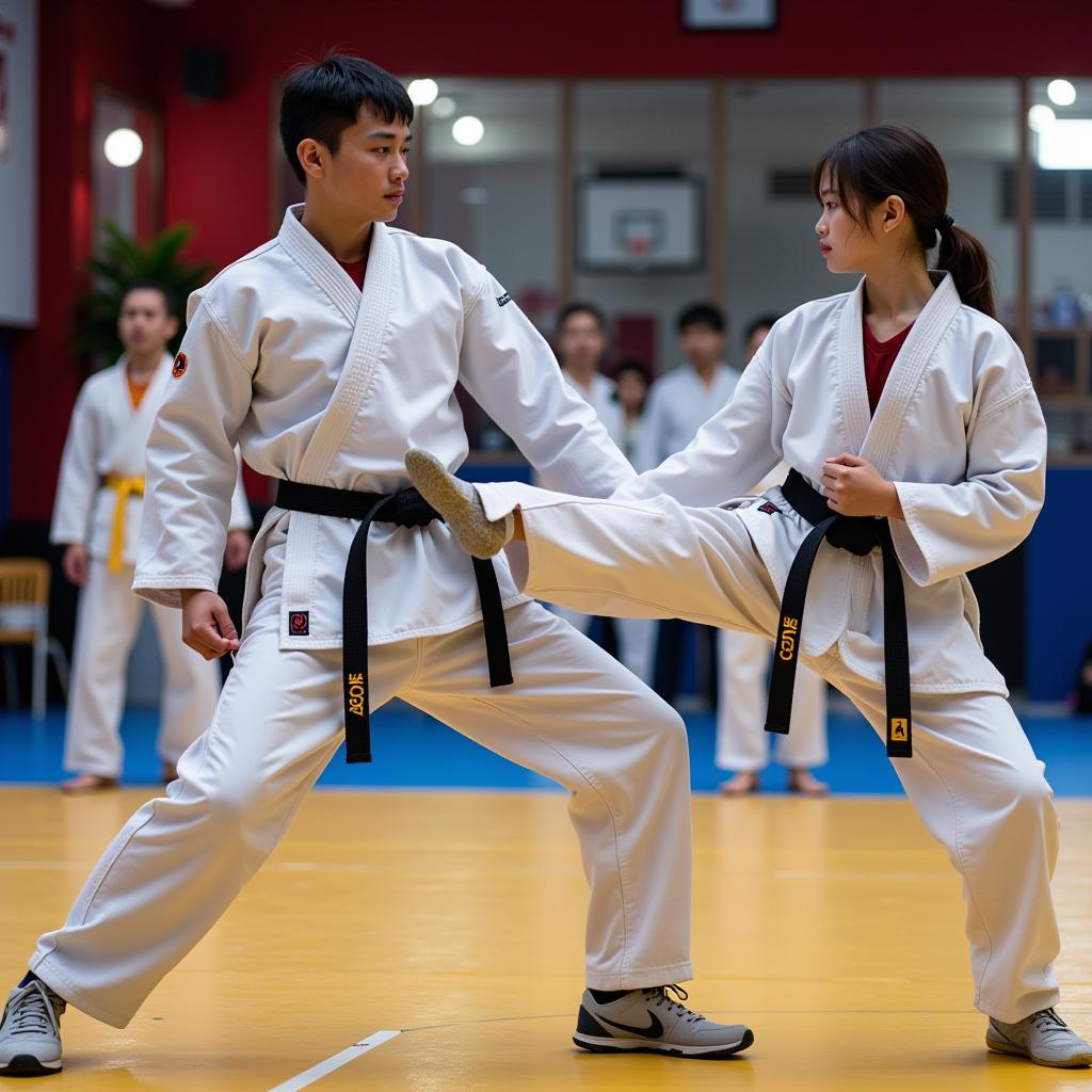 CLB Taekwondo Hai Bà Trưng luyện tập