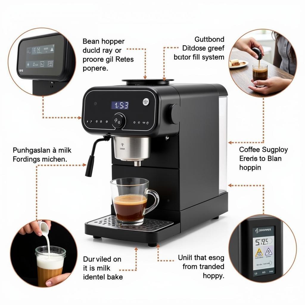 Detailed view of commercial bean to cup machine features