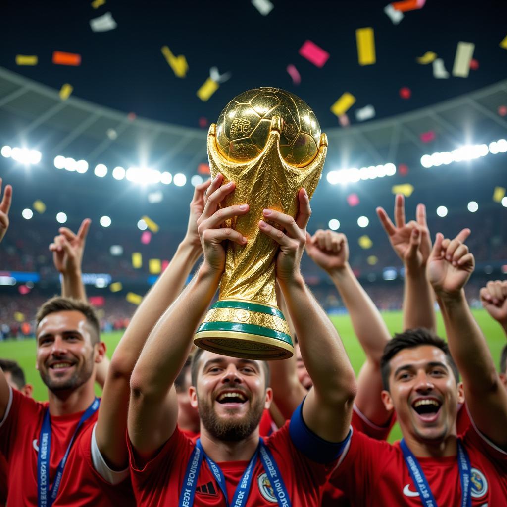 Chiếc cúp vàng World Cup được nâng cao trong lễ trao giải