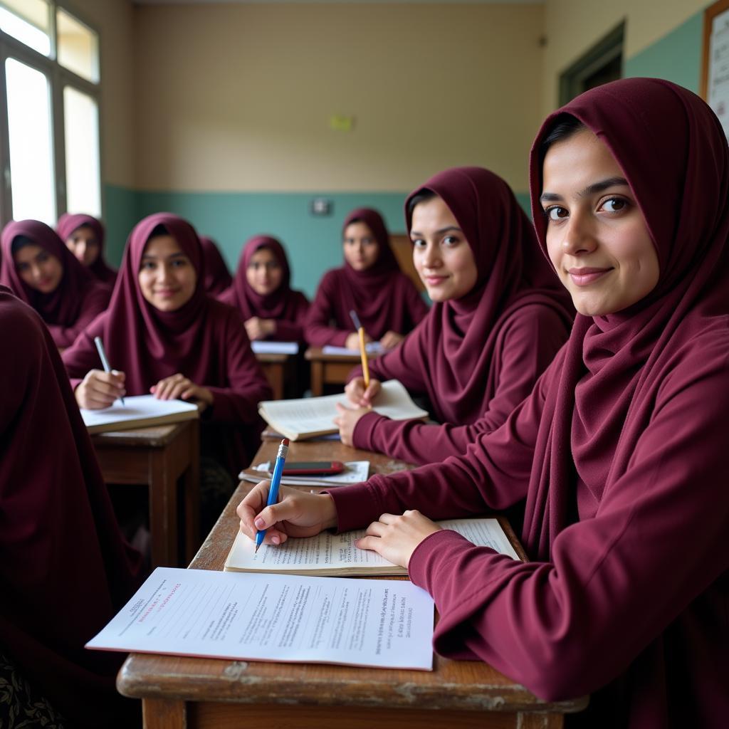 Girls attending school in a remote Pakistani village