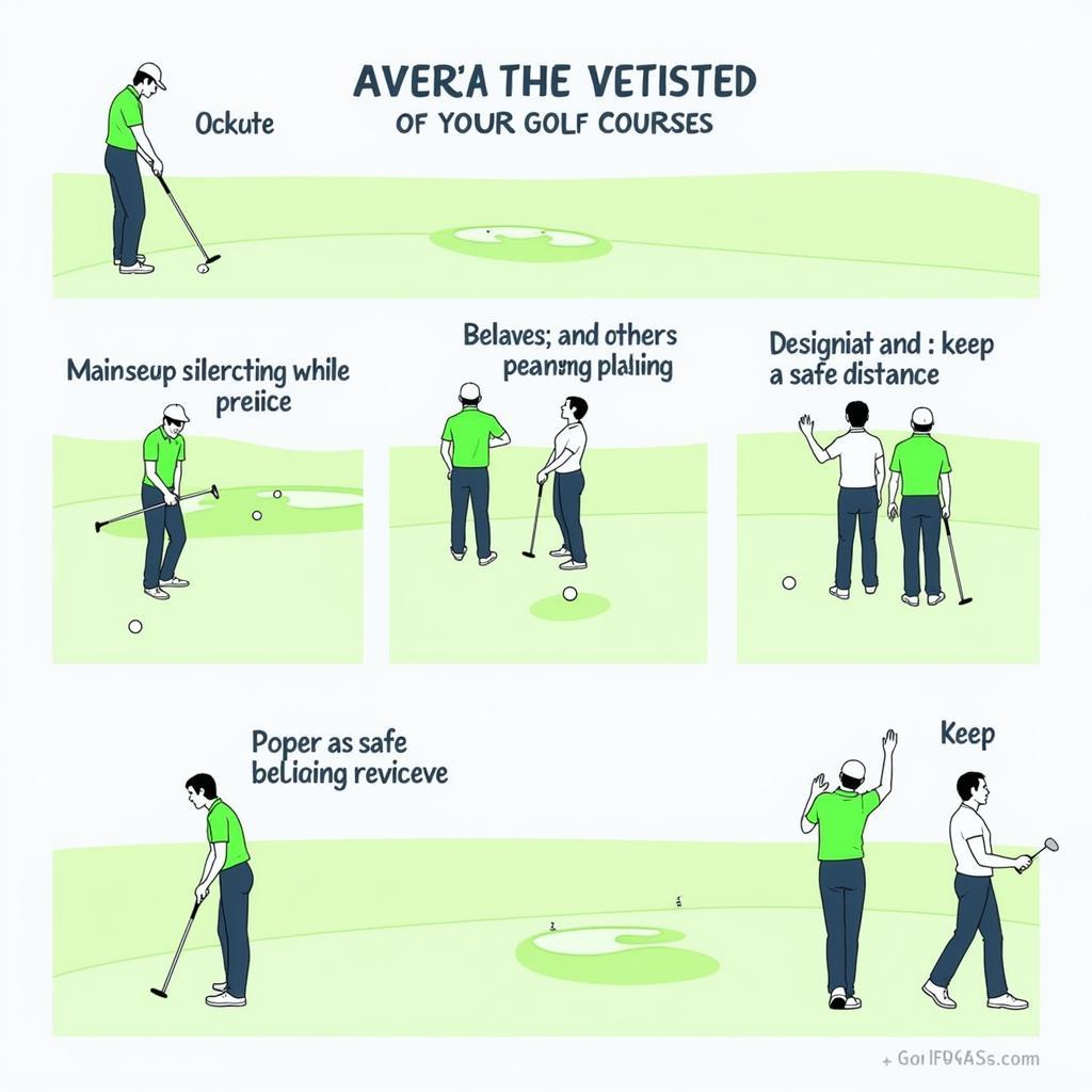 Hành vi đúng mực trên sân golf EVGA: hình ảnh minh họa golfer tuân thủ quy định về hành vi, giữ yên lặng và tôn trọng người chơi khác