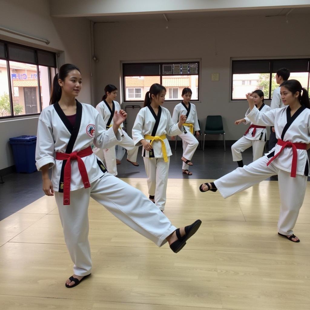 Học viên CLB Taekwondo Quận 9 đang tập luyện