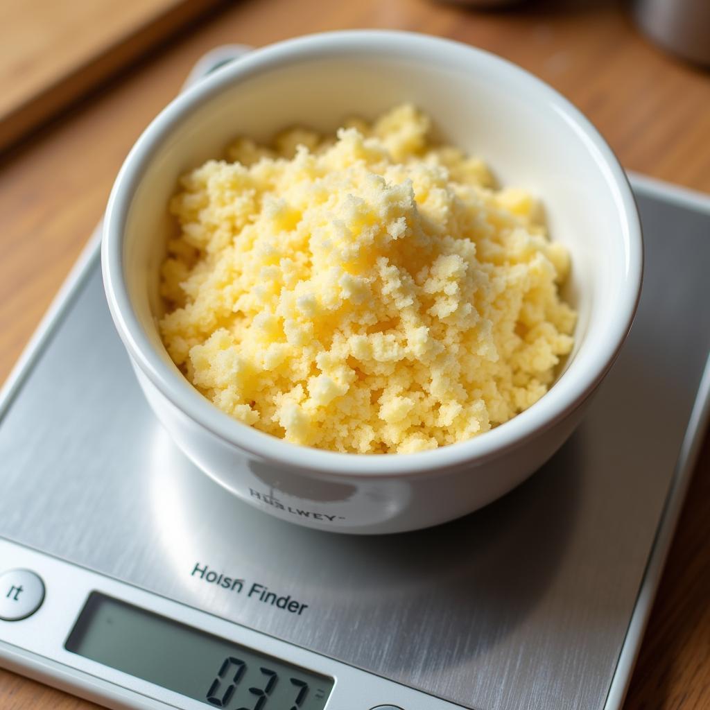 Kitchen scale displaying the weight of parmesan cheese