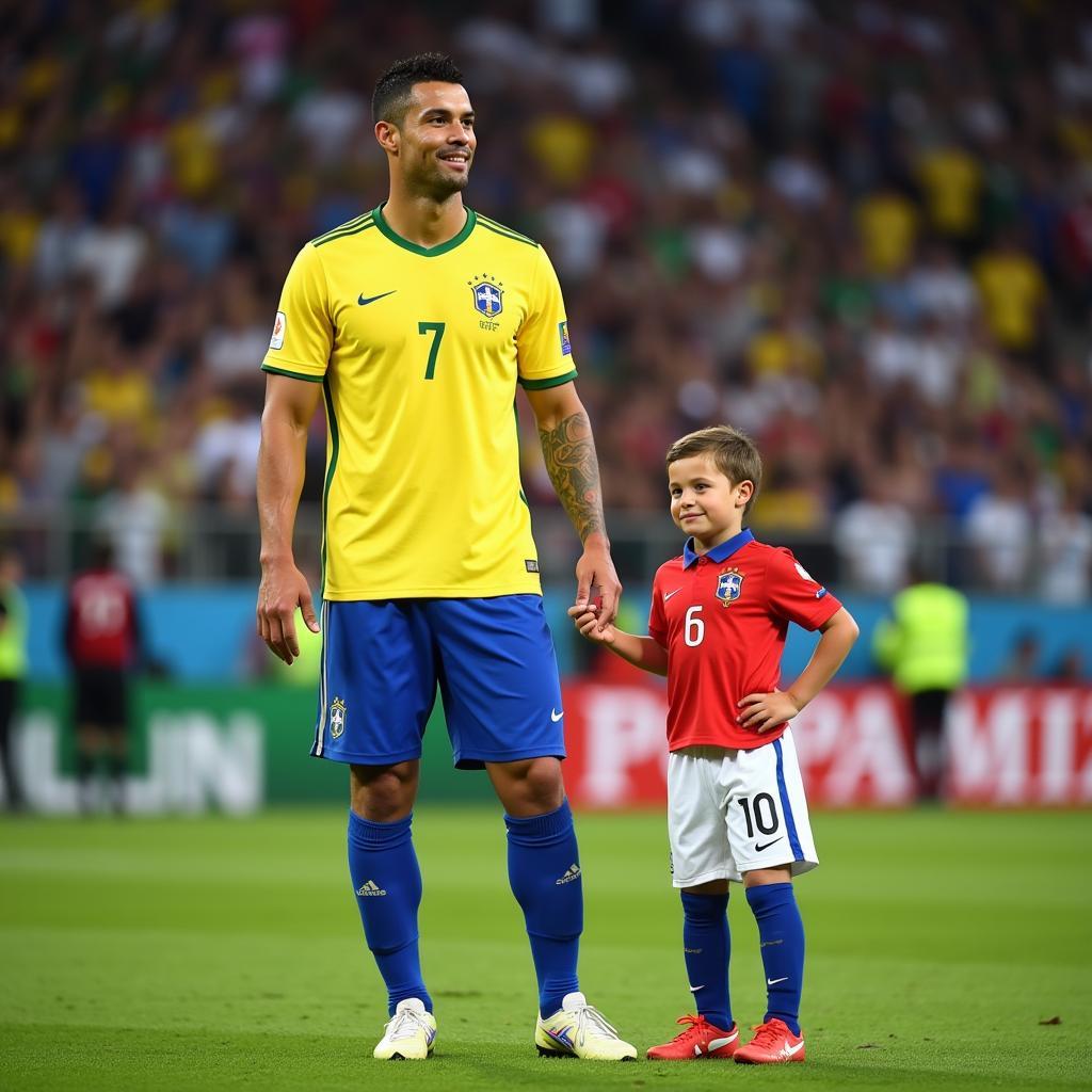 Ronaldo và cậu bé Nga trong lễ khai mạc World Cup 2018