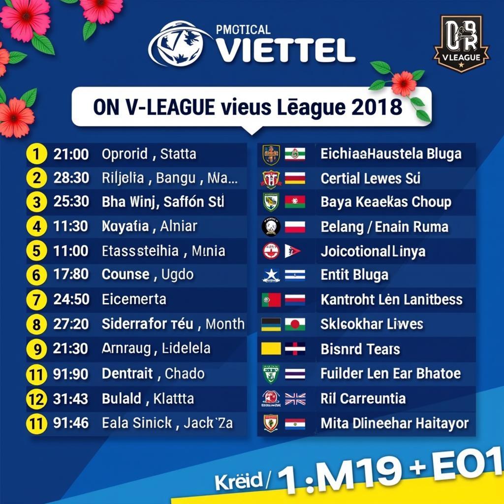 Lịch thi đấu Viettel vòng đầu V-League 2018