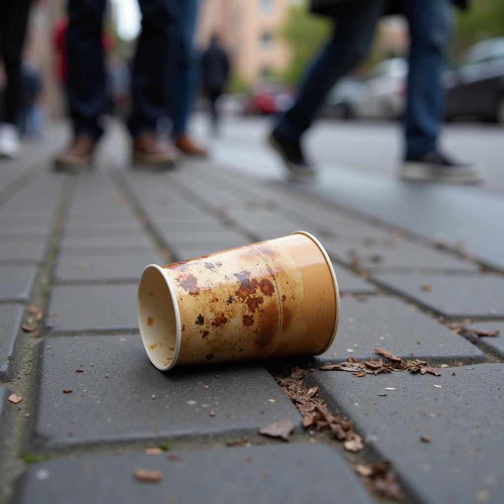 Sad Coffee Cup on the Sidewalk