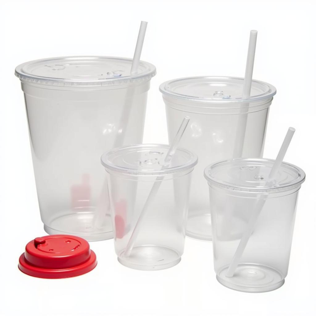 Disposable plastic cups with lids and straws