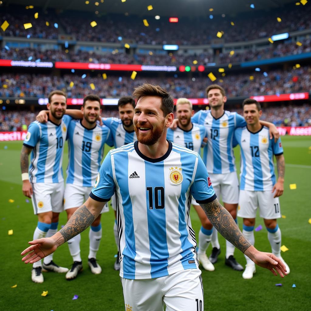 Messi cùng đồng đội ăn mừng chiến thắng World Cup 2022