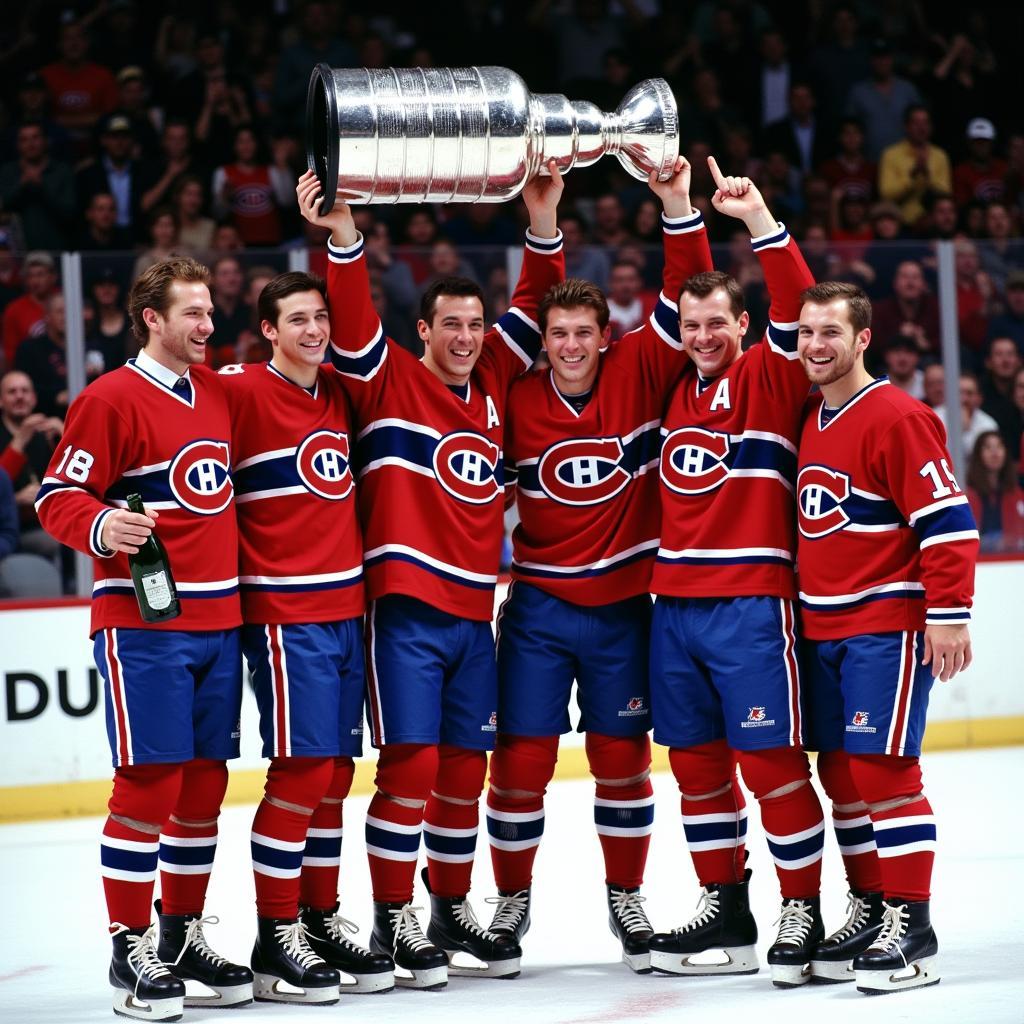 Montreal Canadiens celebrating their 1993 Stanley Cup victory